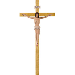 Cristo moderno LUCA en cruz de roble